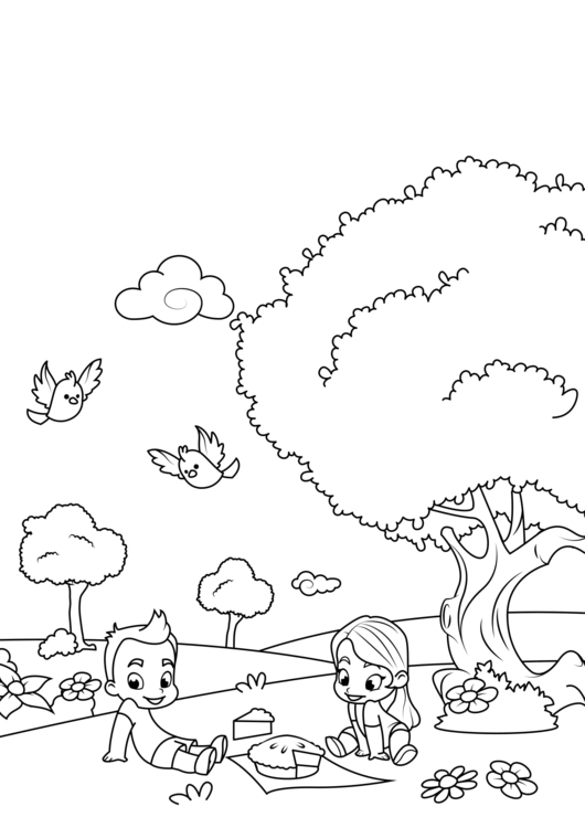Coloring page spring picnic