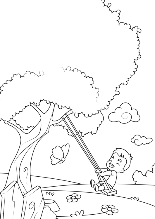 Coloring page spring, rocking tree