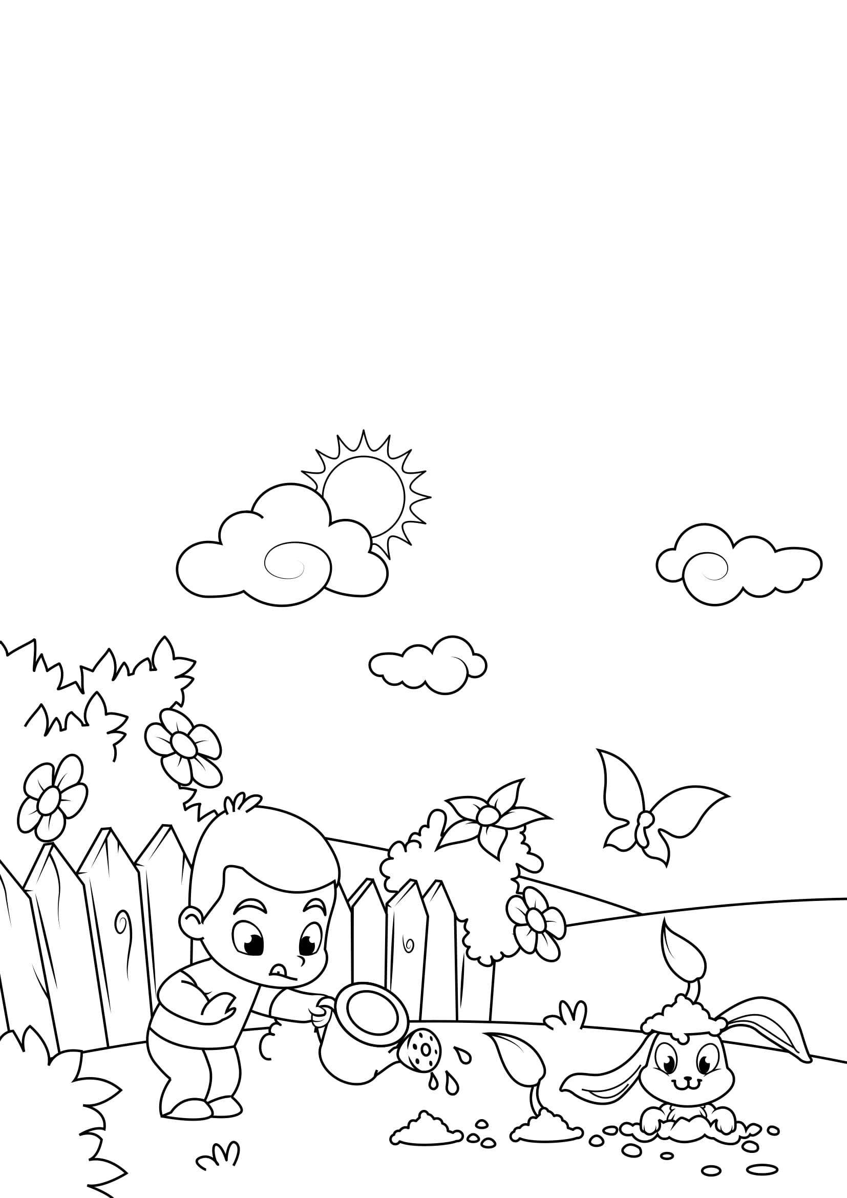 Coloring page spring, work in the garden