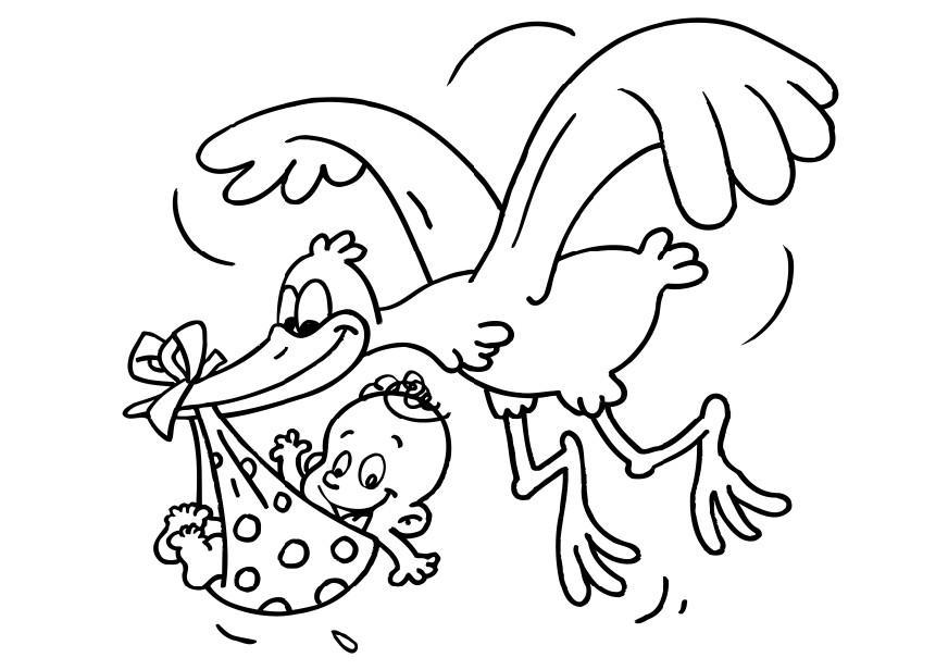 Coloring page stork and baby