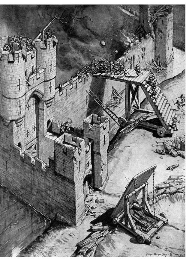 Coloring page storming a castle