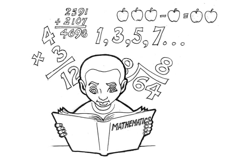 Coloring page studying mathematics