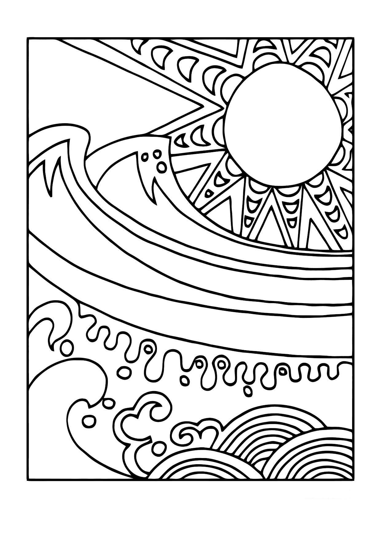 Coloring page sun and sea