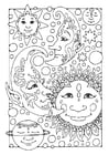 Coloring pages sun, moon and stars