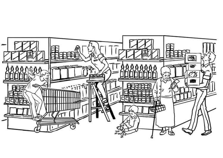 Coloring page supermarket