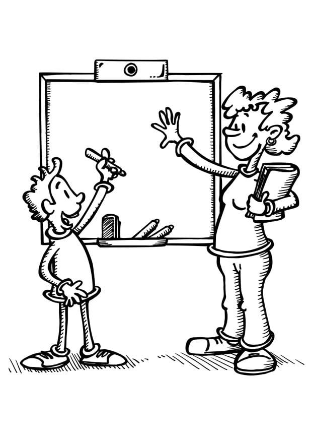 Coloring page teacher and student