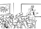 Coloring page teacher in classroom