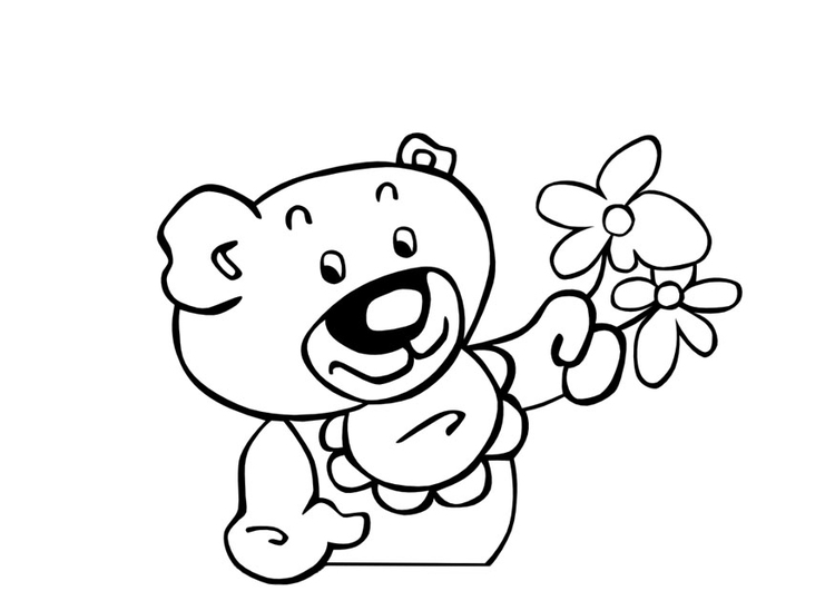 Coloring page teddy bear with flowers