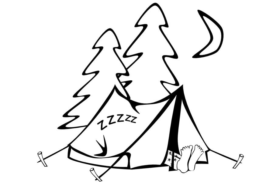 Coloring page tent sleeping