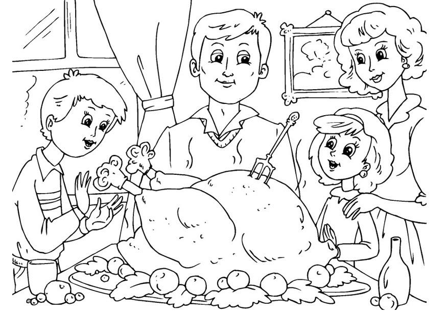 Coloring page thanksgiving meal with family