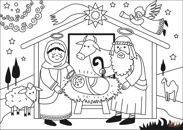 Coloring page the birth of Jesus