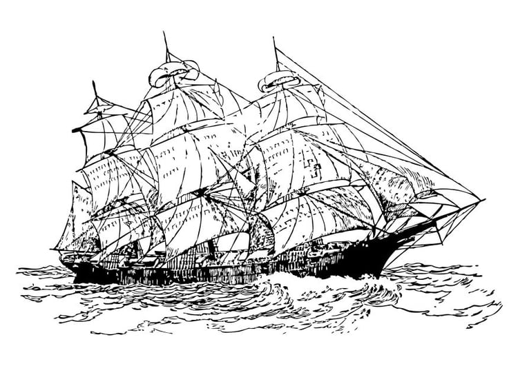 Coloring page three mast ship