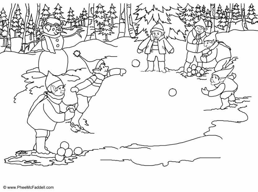 Coloring page throw snowballs