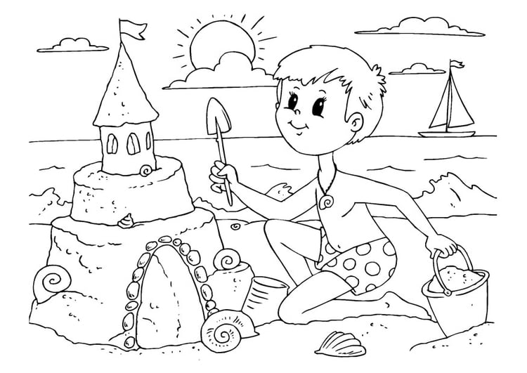 Coloring page to build a sandcastle