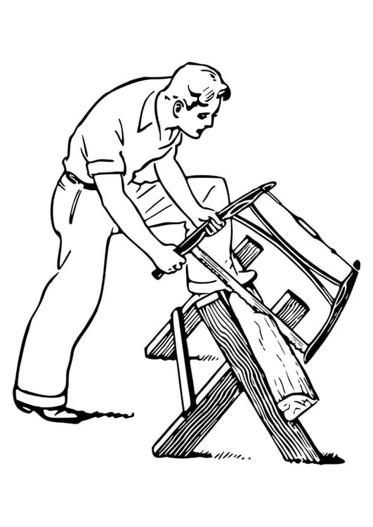 Coloring page to saw wood