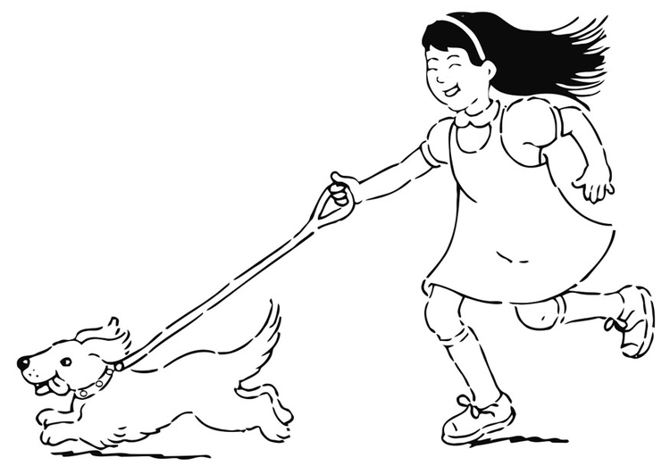 Coloring page to walk the dog