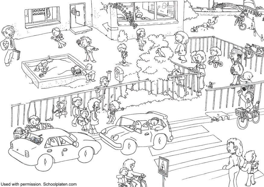 Coloring page traffic at school