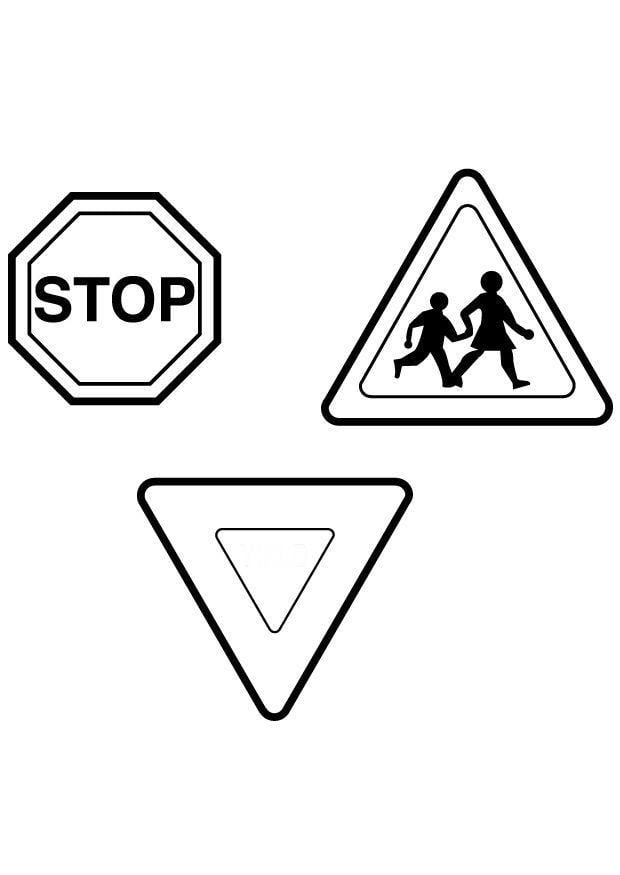 Coloring page traffic signs