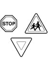 Coloring page traffic signs