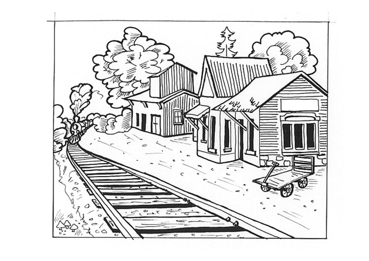 Coloring page train station