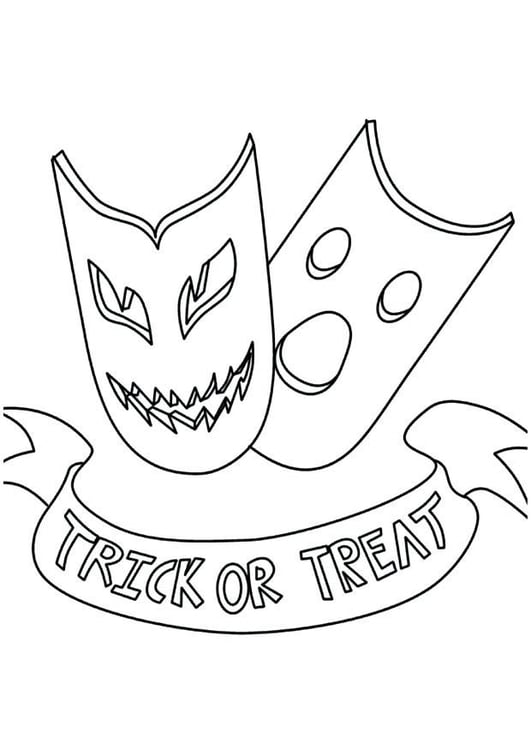 Coloring page trick or treat masks