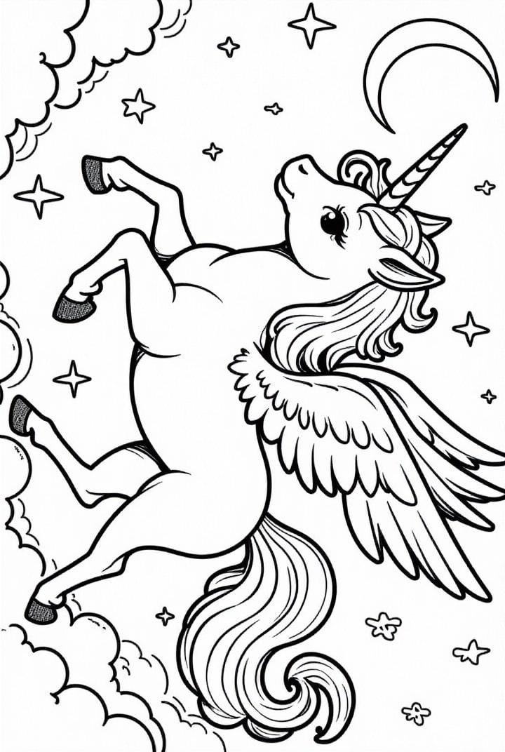unicorn flying through the clouds