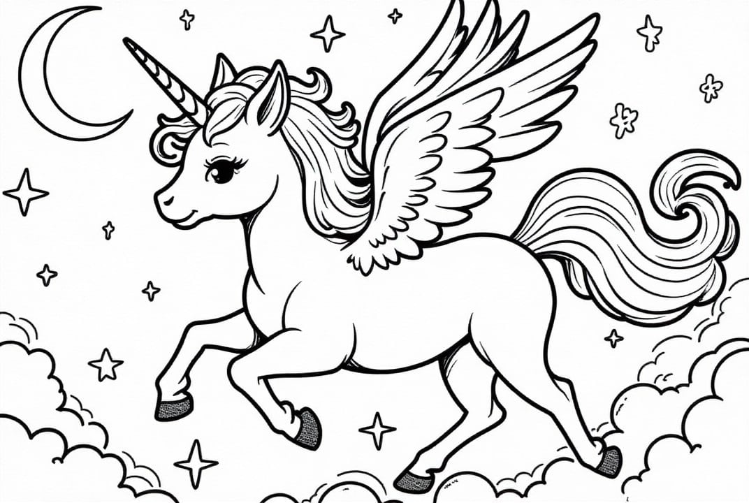 unicorn flying through the clouds
