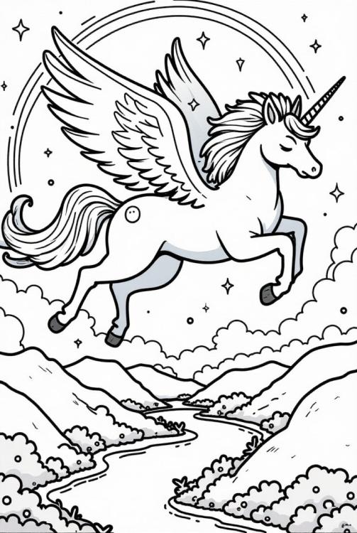 unicorn flying through the sky