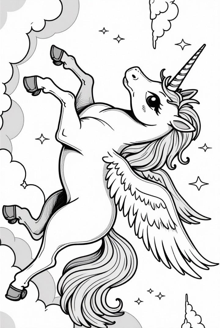 unicorn flying through the sky