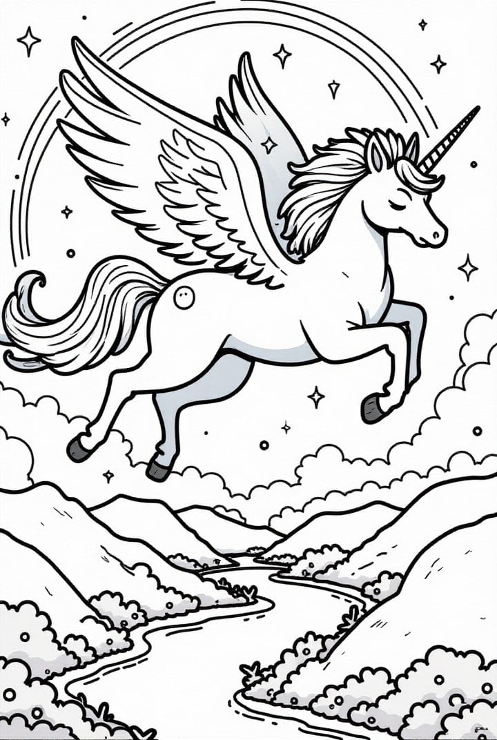 unicorn flying through the sky