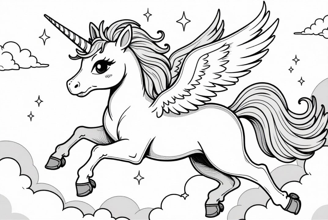 unicorn flying through the sky