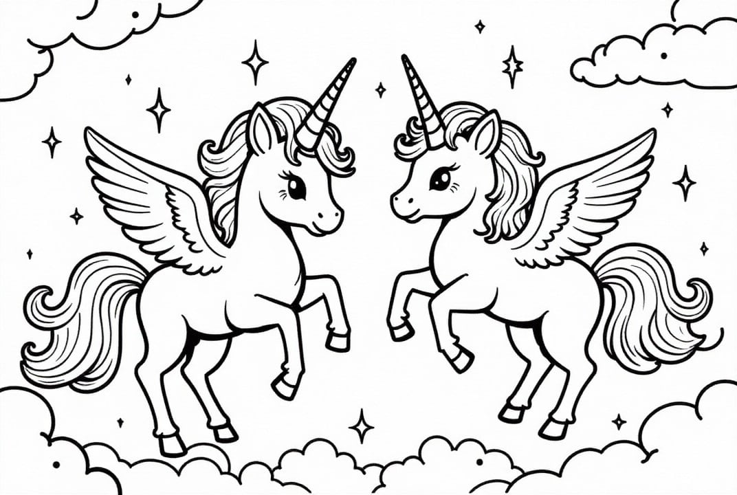 Coloring page unicorn friends