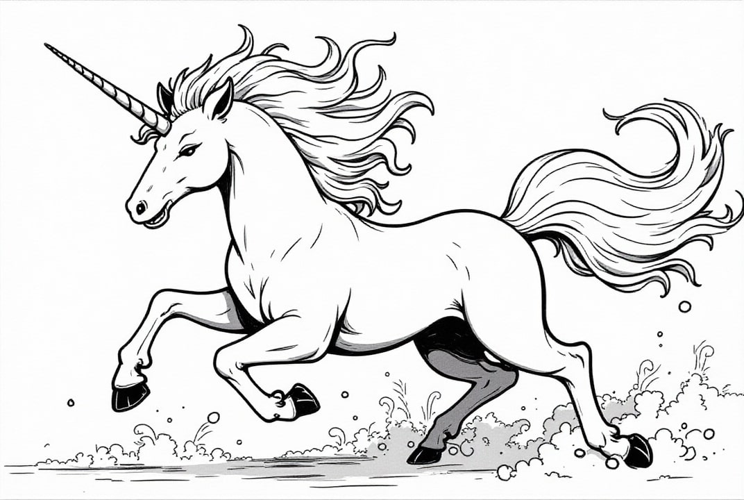 Coloring page unicorn in gallop