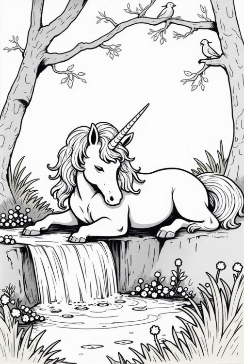 unicorn resting by the river