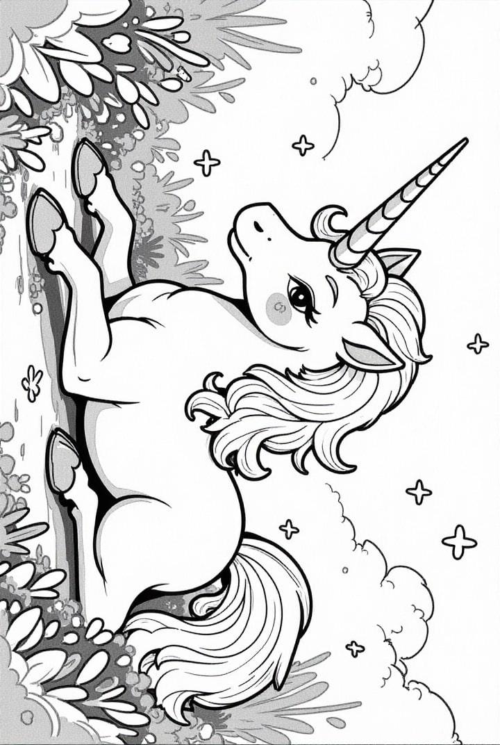 unicorn resting in the meadow