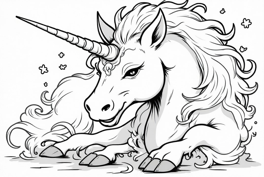 Coloring page unicorn resting