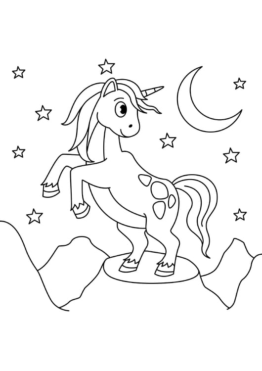 Coloring page unicorn with the moon