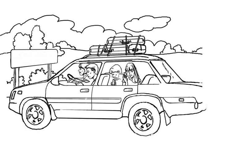 Coloring page vacation by car