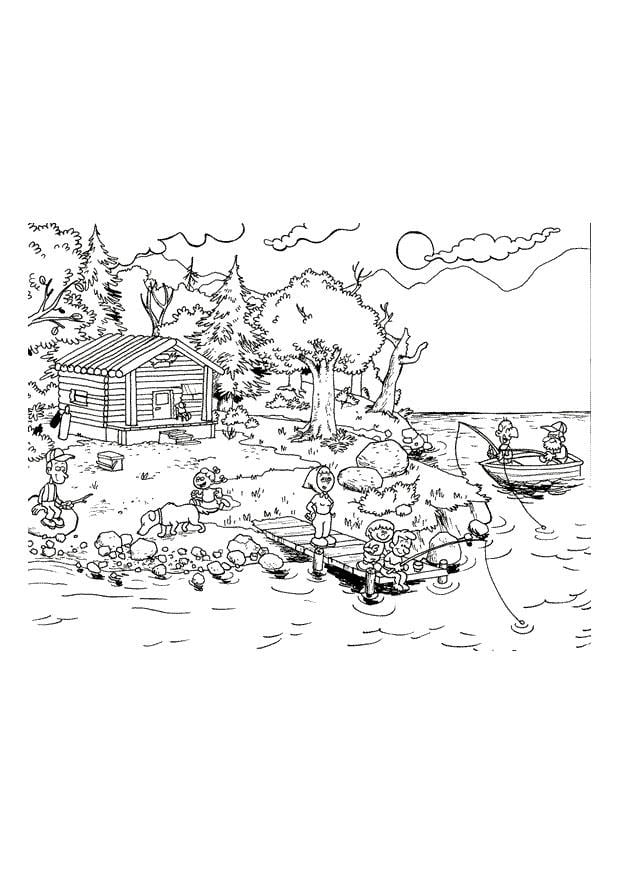 Coloring page vacation on the lake