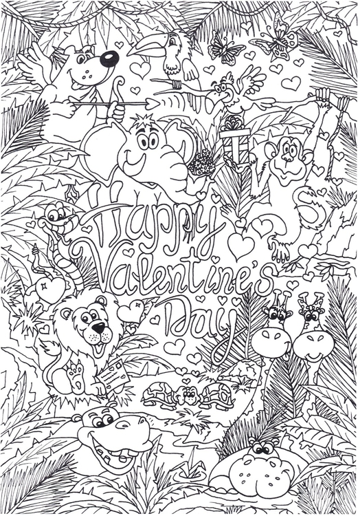 Coloring page Valentine animals