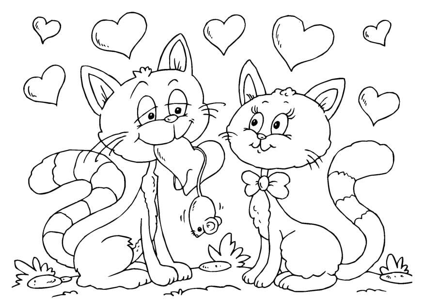 Coloring page Valentine cats