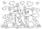 Coloring page Valentine cats