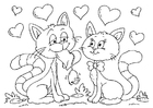 coloring-page Valentine cats