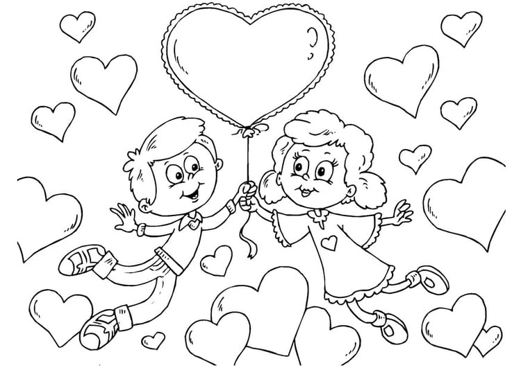 Coloring page Valentine children