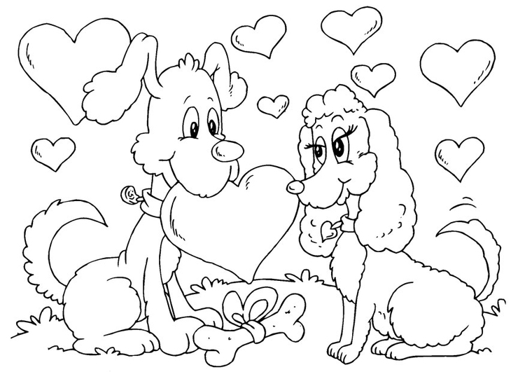Coloring page Valentine dogs