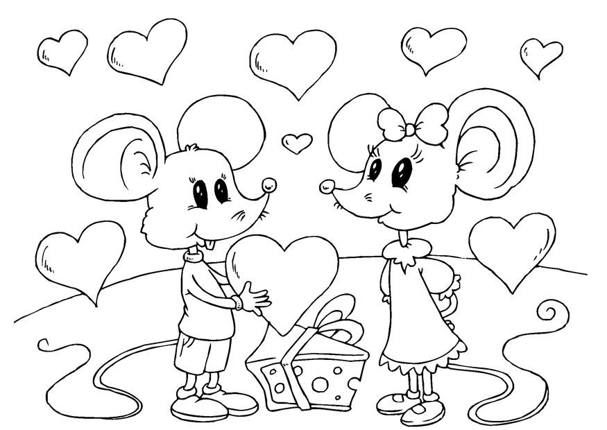 Coloring page Valentine mice
