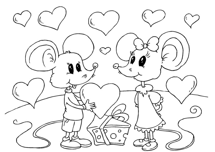 Coloring page Valentine mice