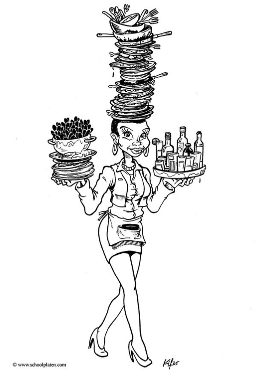 Coloring page waitress