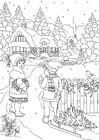 Coloring pages walking in the snow