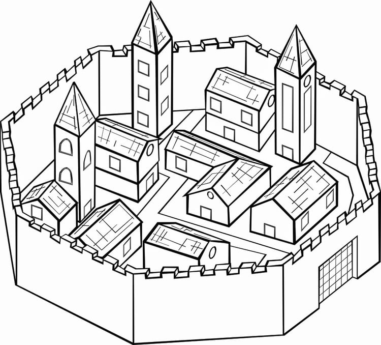 Coloring page walled city